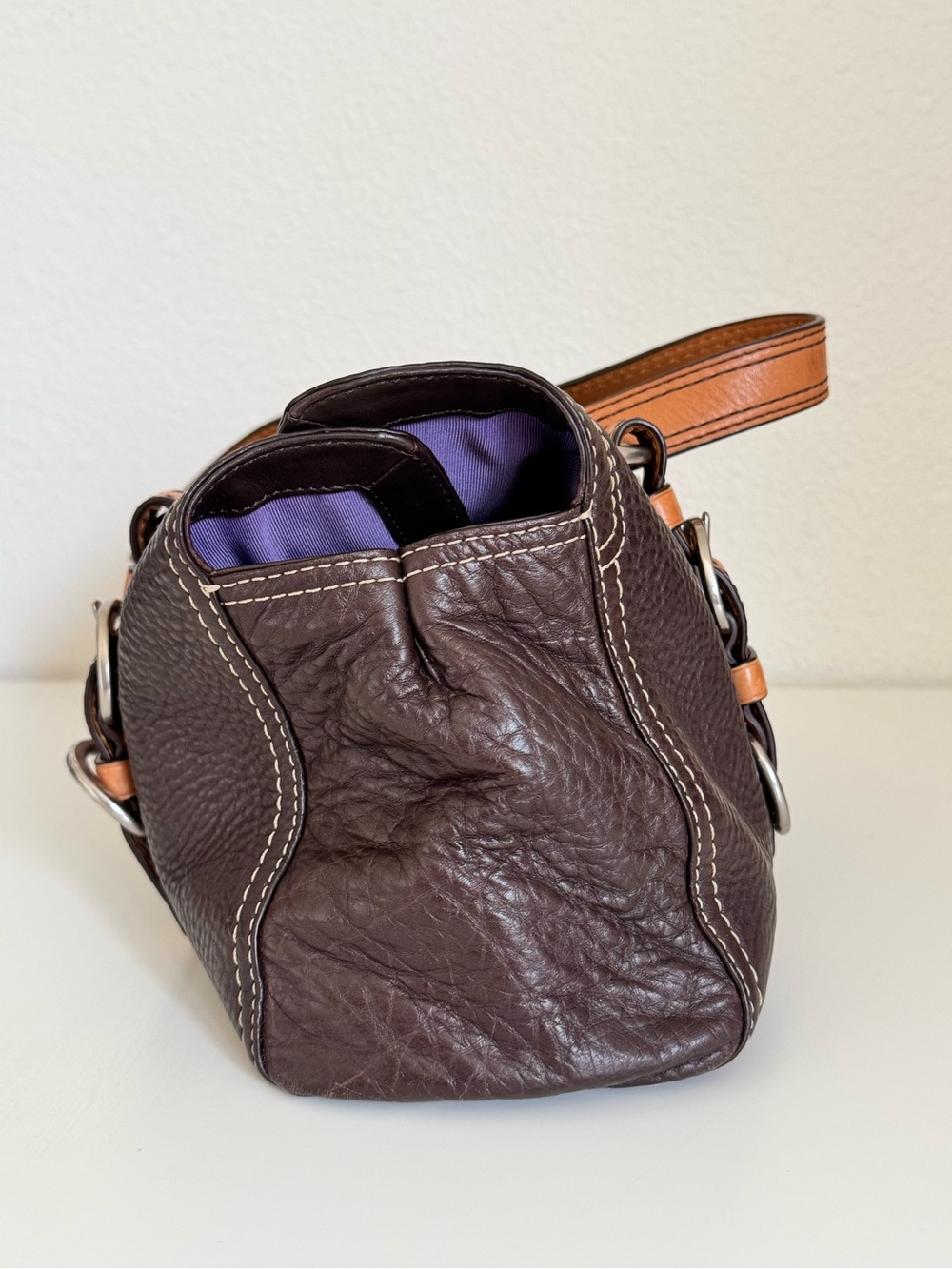 Coach Chelsea Brown Pebbled Leather Satchel Bag (Y2K Style F12334) - Picture 4 of 12